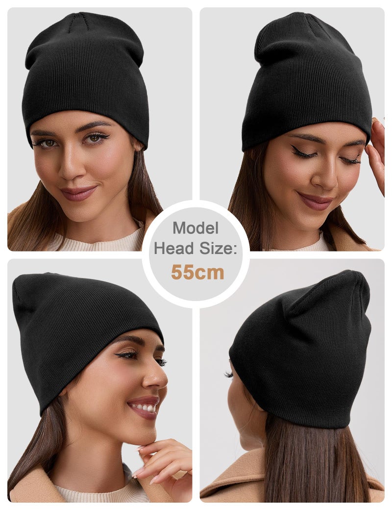 vidsel 100% Cotton Beanie Hat for Men Women - Soft Unisex Winter Knit Skull Cap, Stretch Fit Fashion Fisherman Beanie, Black - Image 4