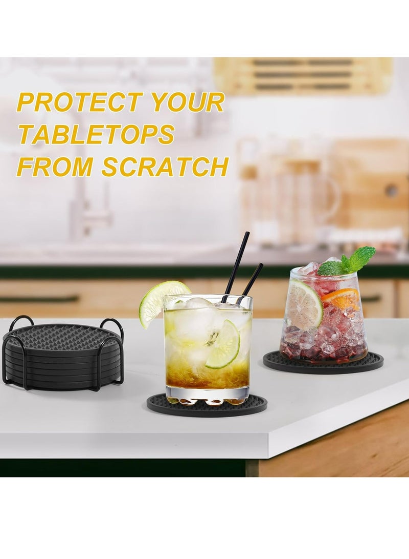 Loquat Silicone Drink Coasters Set of 6 with Holder for Tabletop Protection, Dishwasher Safe Coasters for Drinks Fits Any Size of Drinking Glasses (Grey) - Image 3