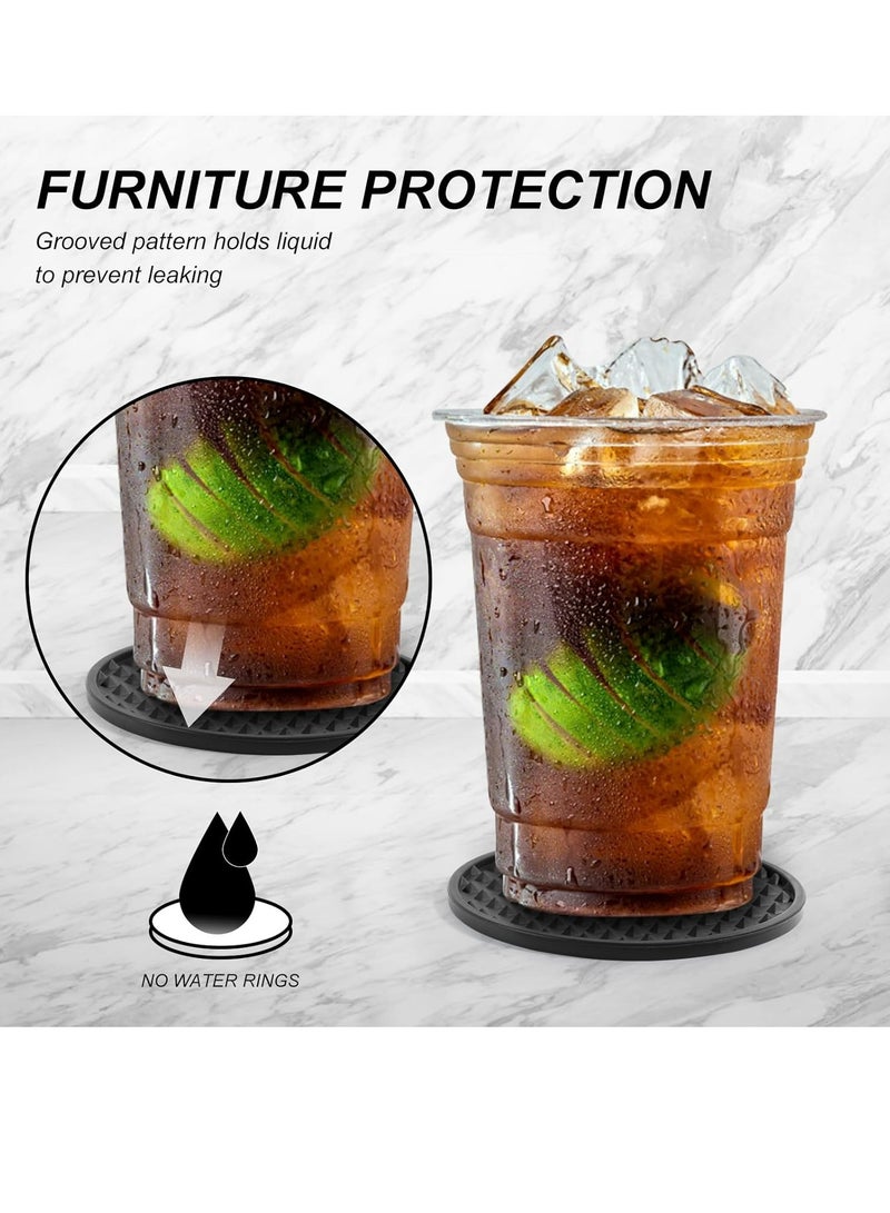 Loquat Silicone Drink Coasters Set of 6 with Holder for Tabletop Protection, Dishwasher Safe Coasters for Drinks Fits Any Size of Drinking Glasses (Grey) - Image 5