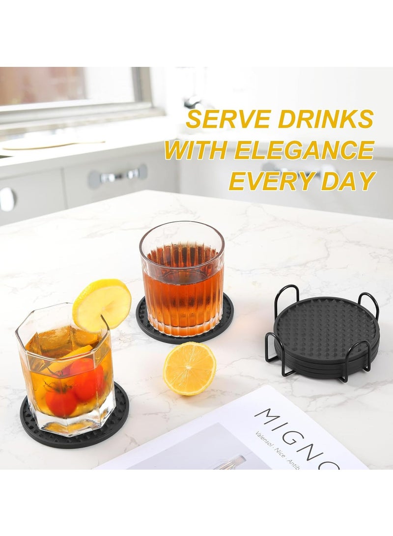 Loquat Silicone Drink Coasters Set of 6 with Holder for Tabletop Protection, Dishwasher Safe Coasters for Drinks Fits Any Size of Drinking Glasses (Grey) - Image 4