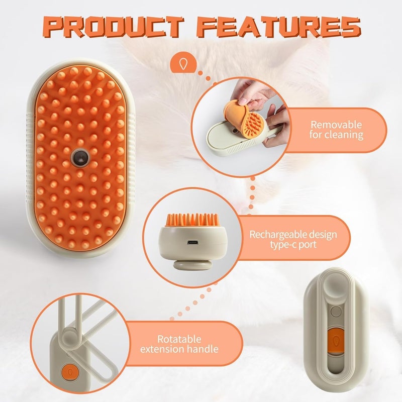 EXOMOON Cat Steam Brush, 3 in 1 Pet Hair Removal Comb, Pet Steam Brush for Dogs and Cats to Remove Knotted Hair, Massage and Detangle, Steam Pet Brush for Cats for All Pets.(Multicolor) - Image 3