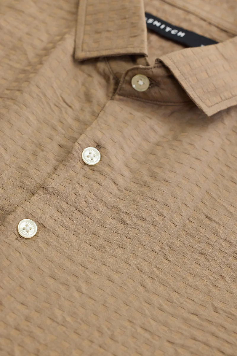 SNITCH Beige Self Design Slim Fit Shirt