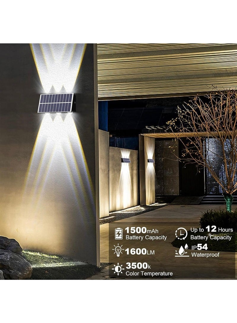 مصباح حائط شمسي خارجي (قطعة واحدة) بتصميم إضاءة لأعلى ولأسفل (LED)، مصنوع من الألومنيوم ومقاوم للماء بمعيار IP65، لون أبيض بارد، مزود بـ 4 مصابيح LED. - Image 3