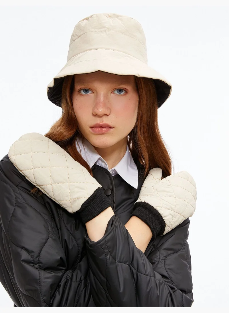 KOTON Puffer Quilted Ribbed Gloves Faux Fur Lined