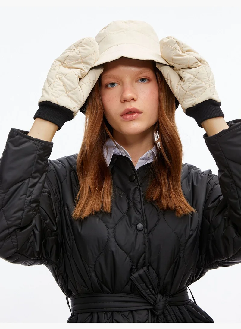 KOTON Puffer Quilted Ribbed Gloves Faux Fur Lined