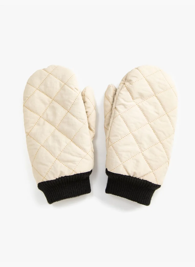 KOTON Puffer Quilted Ribbed Gloves Faux Fur Lined