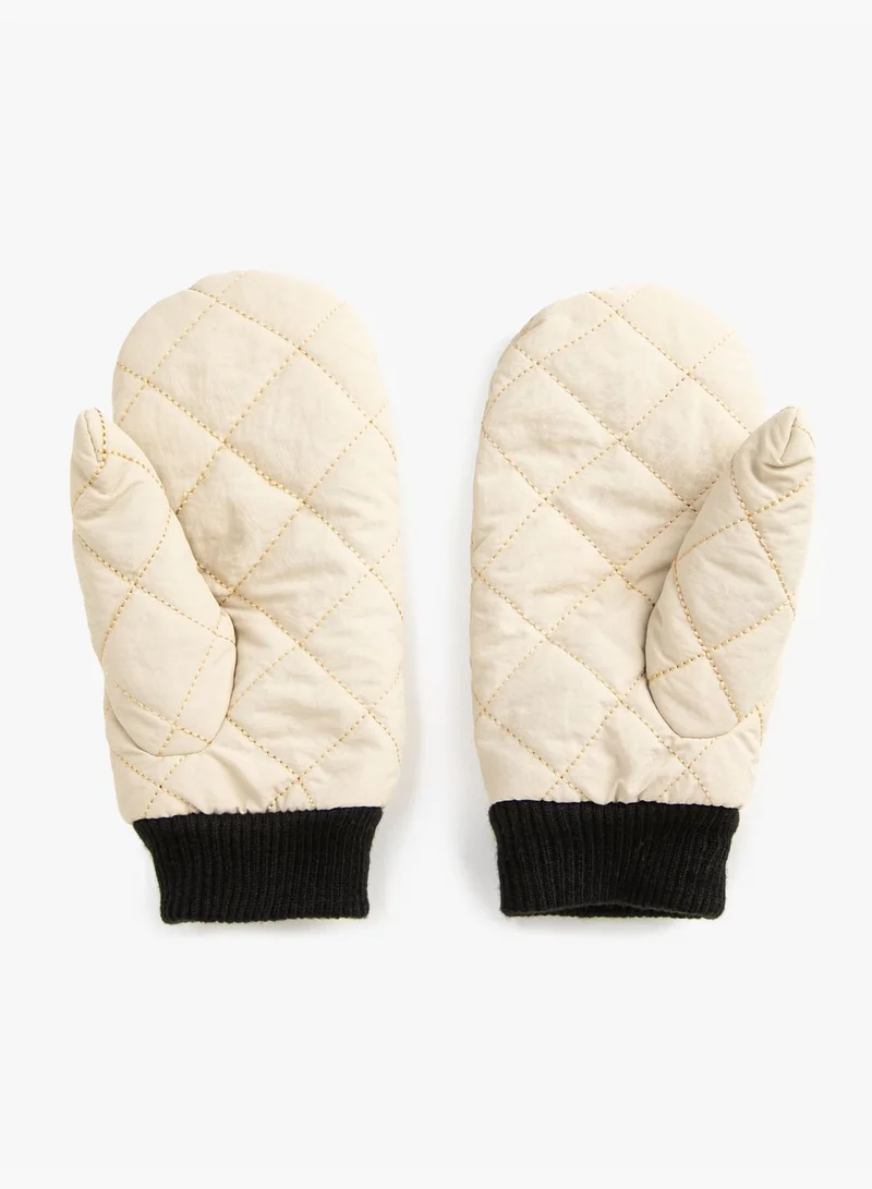 KOTON Puffer Quilted Ribbed Gloves Faux Fur Lined