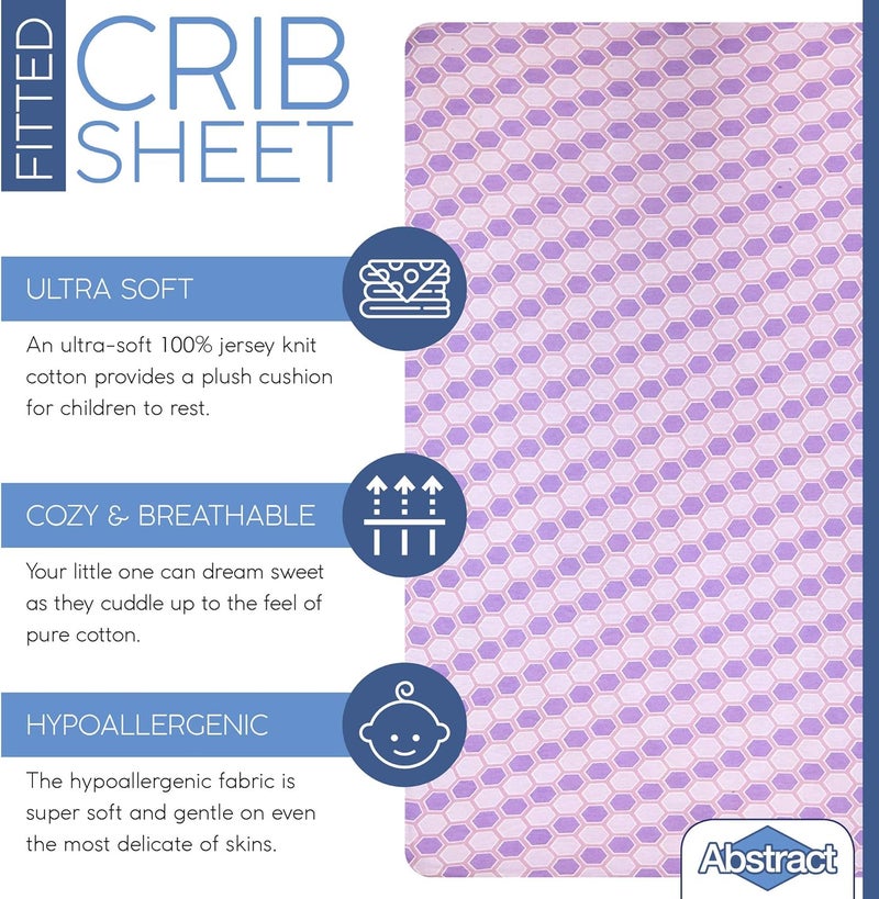 Abstract Jersey Cotton Knit Cradle Sheets - Ultra Soft Cradle Sheets Fitted 18" x 36" for Boys Girls Baby - Universal - Snug Fitted 6" Deep Pocket - Cotton - 18"x36" (Honeycomb Lavender) - Image 2