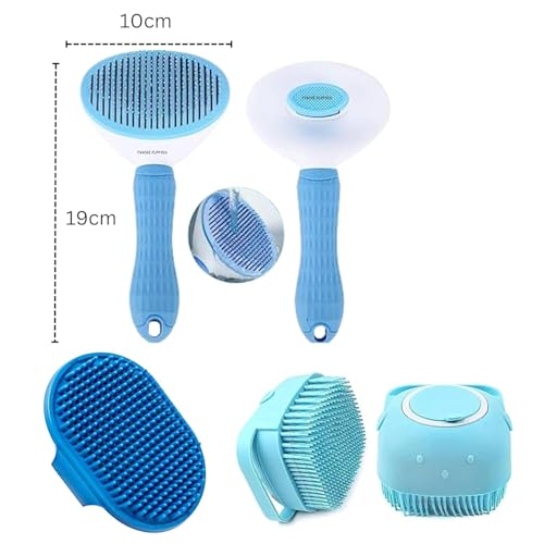 Agirav Tails 3 Pcs Self Cleaning Slicker Shedding Brush Tick Remover Shower Bathing Pet Bath Massage Brush With Soap & Shampoo Dispenser Soft Silicone Bristle For Long Short Haired Dogs Cats Shower - Image 4