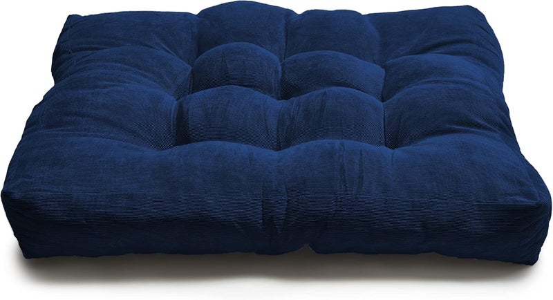LANITI 24” Inch Extra Large Floor Cushions Tufted Floor Pillow for Adults Square Meditation Ultimate Comfort Oversized Pillows for Floor Cushion (Navy) - Image 1