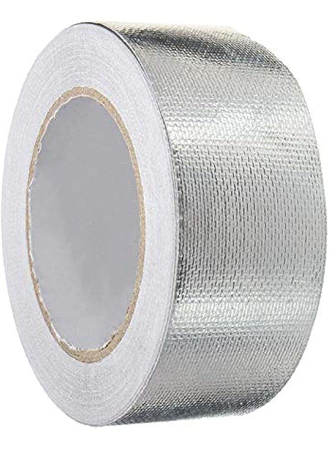 PROMASS HAOT Glass Fiber Cloth Aluminum Foil Tape, Fireproof Self-Adhesive Tape High Temperature Leak Proof Tin Foil Paper Duct Tape Seal Pipe Insulation Tear Resistance Metal Repair 2" x 82' Roll - Silver  - Image 1