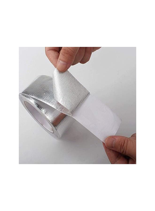 PROMASS HAOT Glass Fiber Cloth Aluminum Foil Tape, Fireproof Self-Adhesive Tape High Temperature Leak Proof Tin Foil Paper Duct Tape Seal Pipe Insulation Tear Resistance Metal Repair 2" x 82' Roll - Silver  - Image 5