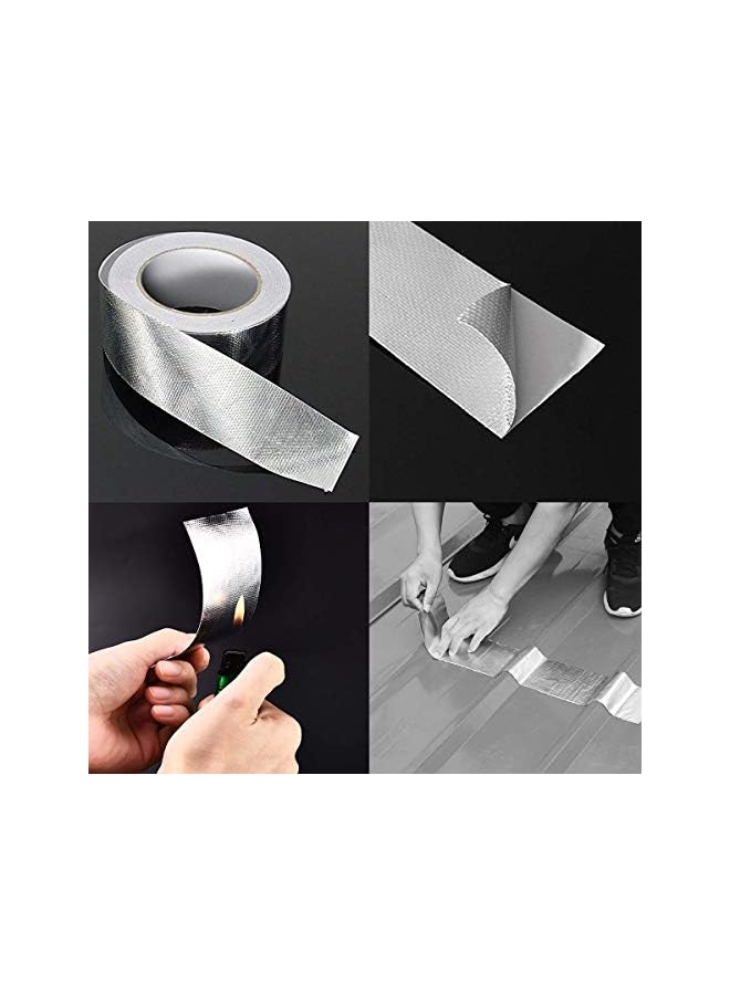 PROMASS HAOT Glass Fiber Cloth Aluminum Foil Tape, Fireproof Self-Adhesive Tape High Temperature Leak Proof Tin Foil Paper Duct Tape Seal Pipe Insulation Tear Resistance Metal Repair 2" x 82' Roll - Silver  - Image 3