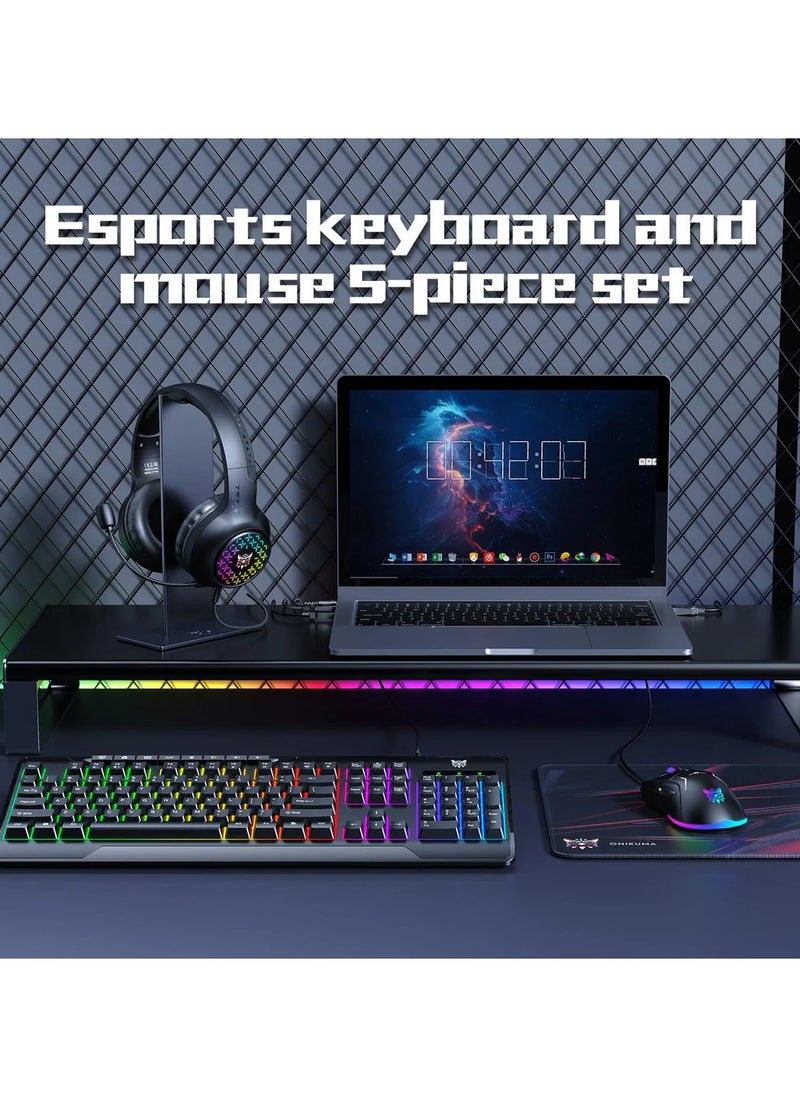 onikuma ONIKUMA TZ5006 5 in 1 Combo Gaming Set - Mouse/Keyboard/Headset/Headset stand/ Mousepad  - Image 1
