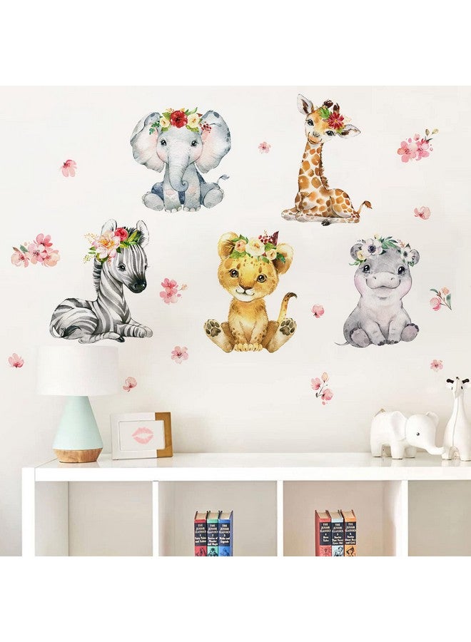 Mfault Girls Safari Jungle Baby Animals Wall Decals Stickers, African Elephant Zebra Giraffe Seahorse Lion Kids Room Nursery Decor, Watercolor Flower Decorations Toddler Bedroom Playroom Art Gift - Image 5
