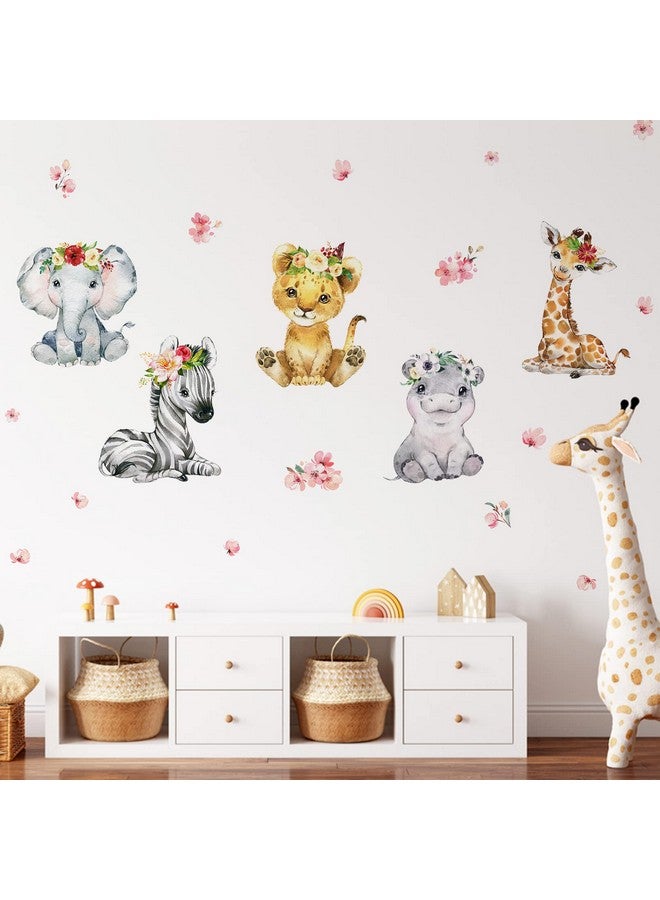 Mfault Girls Safari Jungle Baby Animals Wall Decals Stickers, African Elephant Zebra Giraffe Seahorse Lion Kids Room Nursery Decor, Watercolor Flower Decorations Toddler Bedroom Playroom Art Gift - Image 3