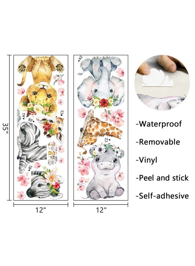 Mfault Girls Safari Jungle Baby Animals Wall Decals Stickers, African Elephant Zebra Giraffe Seahorse Lion Kids Room Nursery Decor, Watercolor Flower Decorations Toddler Bedroom Playroom Art Gift - Image 2