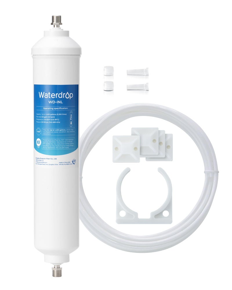 Waterdrop Inline Water Filter for Refrigerator and Ice Maker, 1 Year NSF Certified High Capacity Drinking Water Filtration System with Direct Connect Fittings,Reduces Chlorine,Sediment,Bad Taste&Odor - Image 1