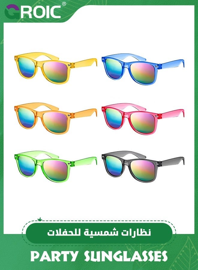 6 PCS Retro Neon Colors Party Sunglasses,Jelly lens Glasses Bulk Favors for Unisex Adults Teens,UV Protection Classic Sun
