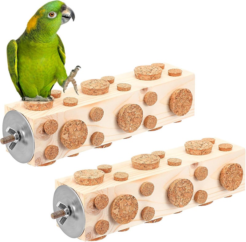 Skyygemm 2 Pieces Bird Chew Toy Wooden Foraging Toys for Birds Parrot Cork Stopper Toys Woodpecker Feeding Toy for Macaws, Small Parakeets, Conures, Budgies, Finches Conure Cockatiel - Image 1