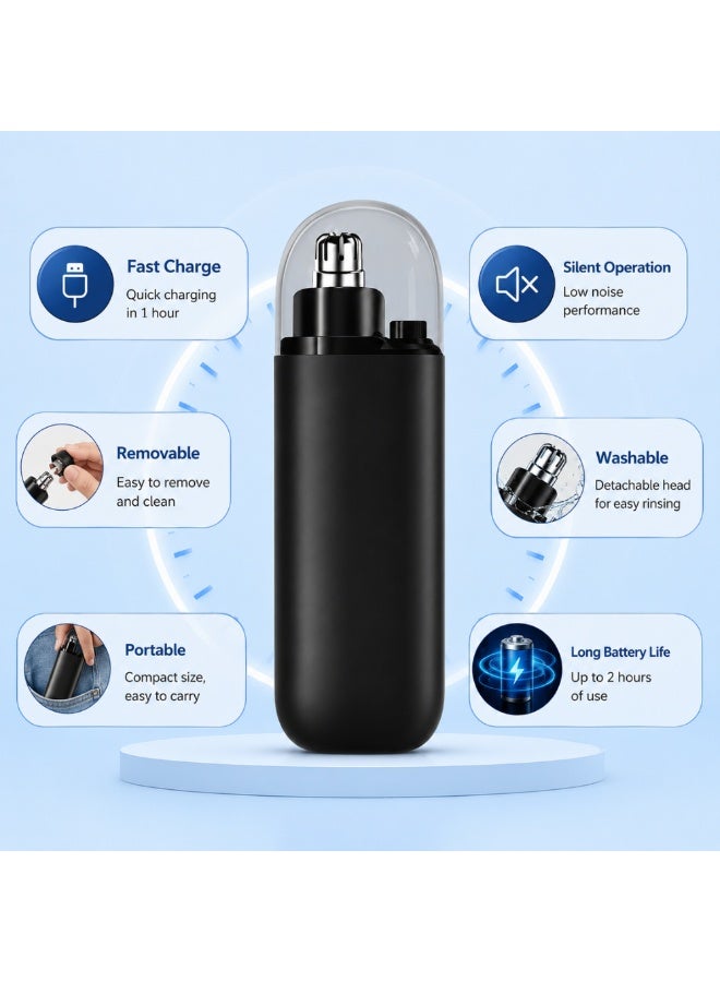 LA LUSH 2-in-1 Electric Ear & Nose Hair Trimmer for Men & Women, USB Rechargeable Facial Hair & Eyebrow Trimmer, Dual Detachable Heads, Portable Painless Grooming Shaver - Black - Image 5