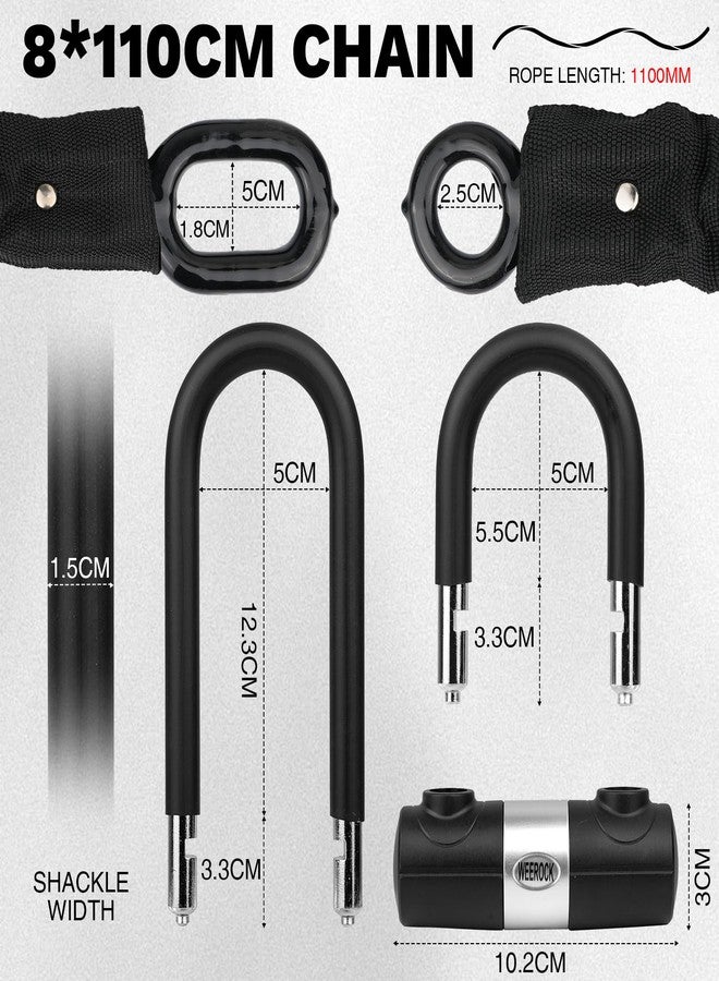 WEEROCK Bike Chain Lock Heavy Duty 4.85 lbs with 2 Keys, 3.77 ft Anti-Theft Motorcycle U Lock with 8MM Thick Dual U-Shackles (One Lock Body), Multi-Purpose for Bicycle, Motorcycles, Gate - Image 5