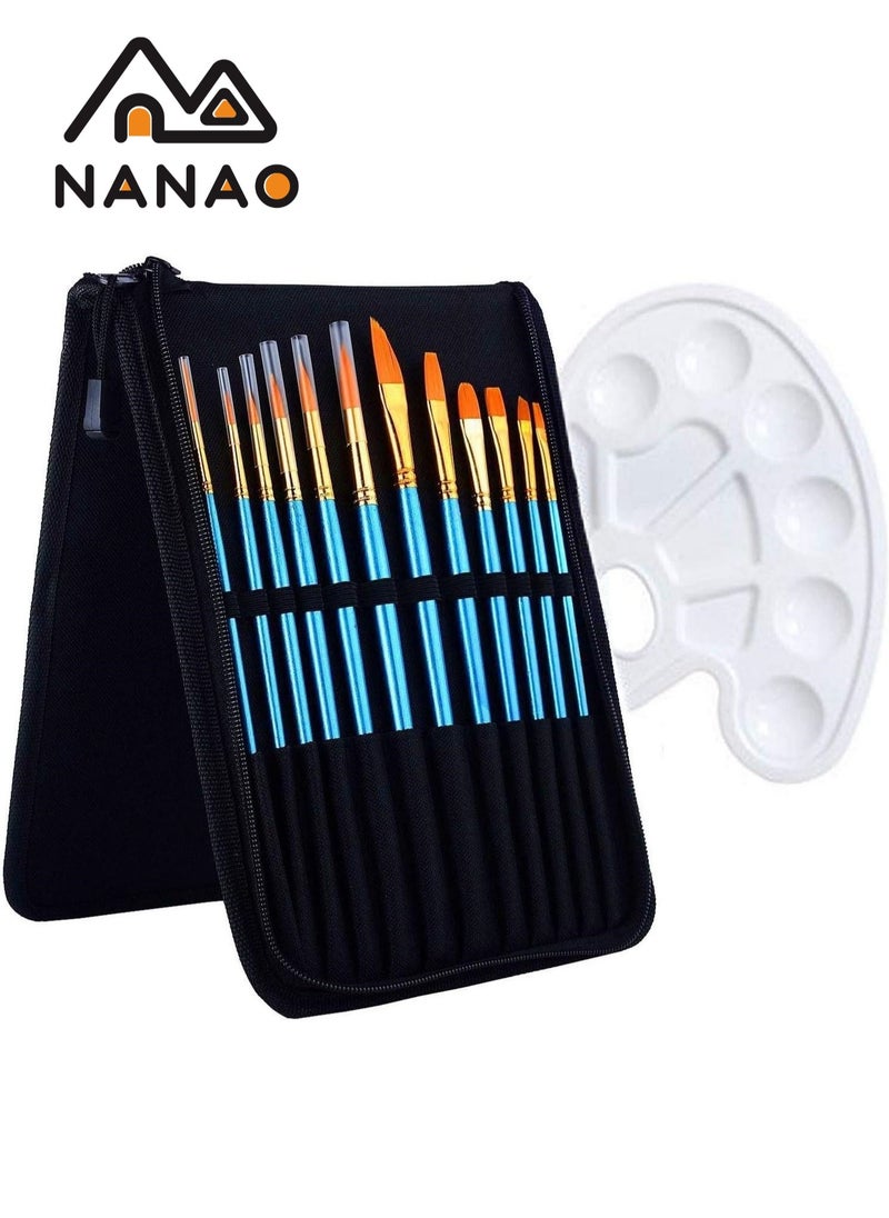 NANAO - 14 Pcs Artist painting brush senior hair artist flat dot brush set, Paint Brush Set for Watercolor Acrylic Painting, Oil Painting, Nail Art, Body Painting supplies with Palette and Carrying Case - Image 1