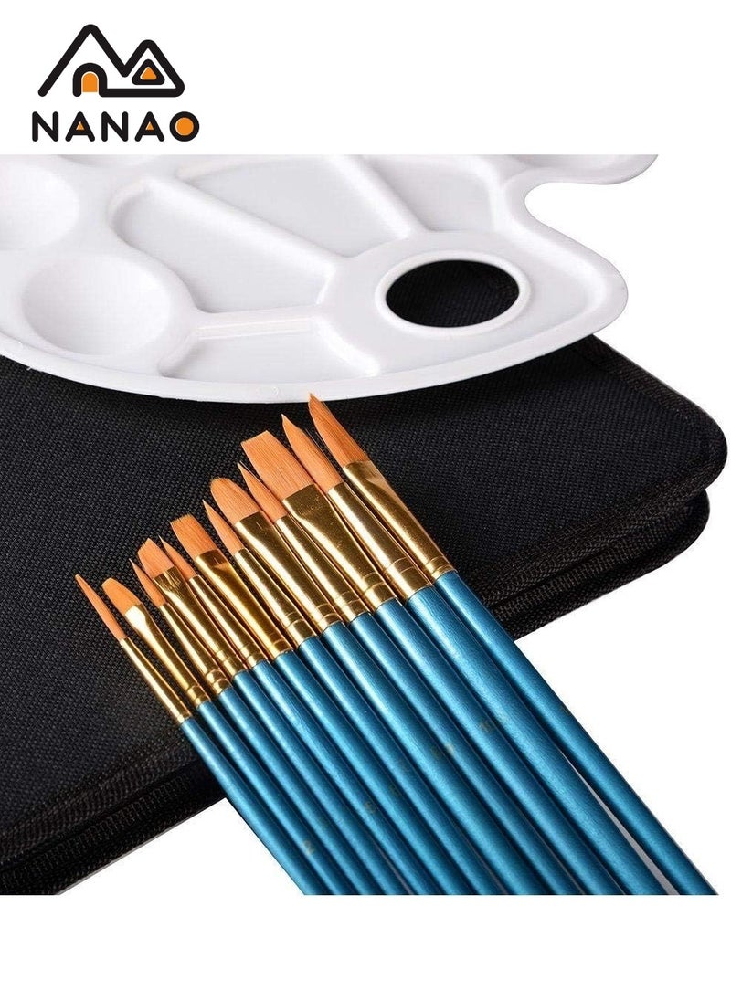 NANAO - 14 Pcs Artist painting brush senior hair artist flat dot brush set, Paint Brush Set for Watercolor Acrylic Painting, Oil Painting, Nail Art, Body Painting supplies with Palette and Carrying Case - Image 1