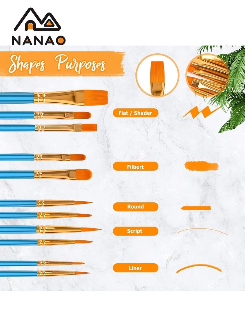 NANAO - 14 Pcs Artist painting brush senior hair artist flat dot brush set, Paint Brush Set for Watercolor Acrylic Painting, Oil Painting, Nail Art, Body Painting supplies with Palette and Carrying Case - Image 1