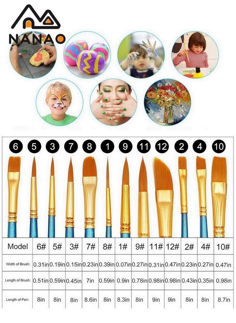 NANAO - 14 Pcs Artist painting brush senior hair artist flat dot brush set, Paint Brush Set for Watercolor Acrylic Painting, Oil Painting, Nail Art, Body Painting supplies with Palette and Carrying Case - Image 1