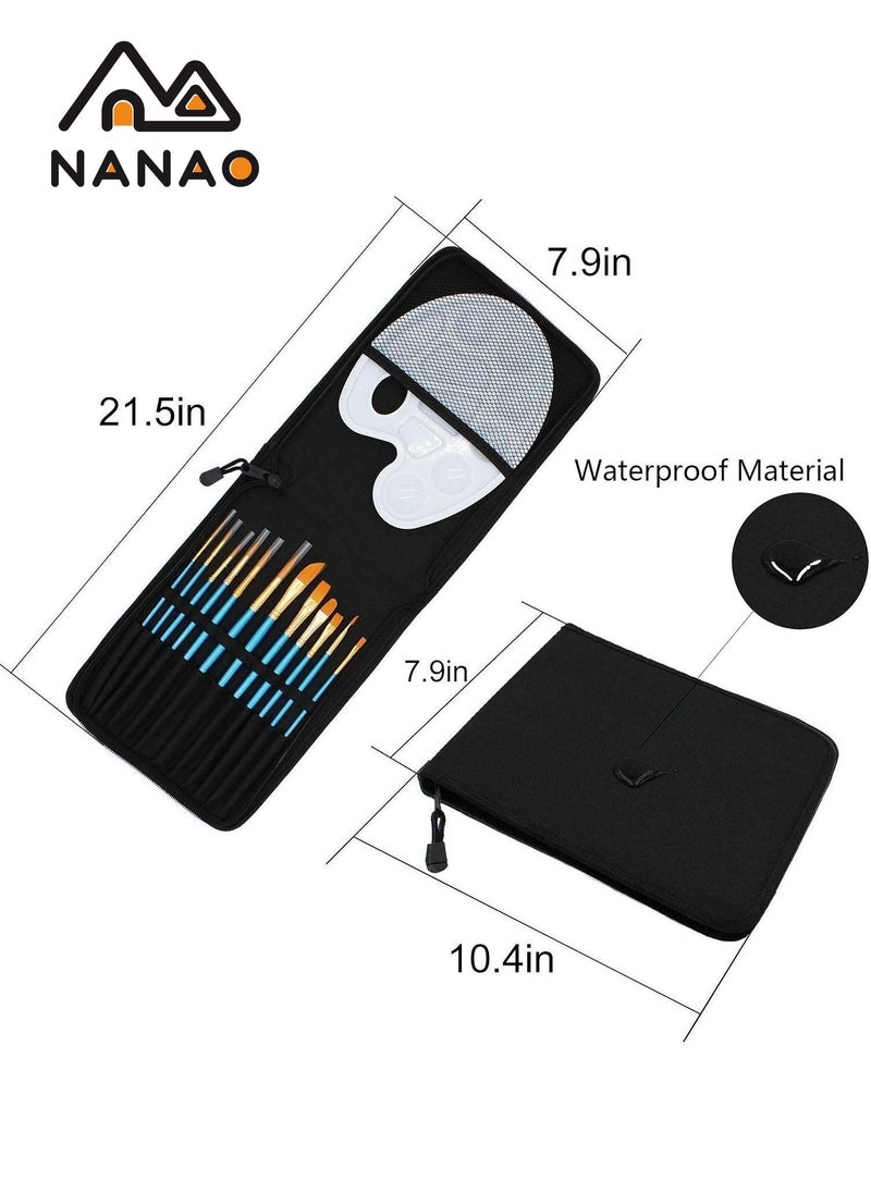NANAO - 14 Pcs Artist painting brush senior hair artist flat dot brush set, Paint Brush Set for Watercolor Acrylic Painting, Oil Painting, Nail Art, Body Painting supplies with Palette and Carrying Case - Image 1