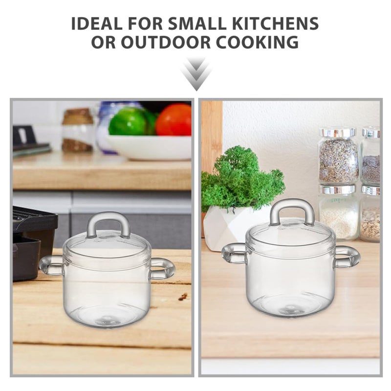 Borosilicate Glass Saucepan with Lid 350ml Heat Resistant for Soups Stews Pasta - Image 4