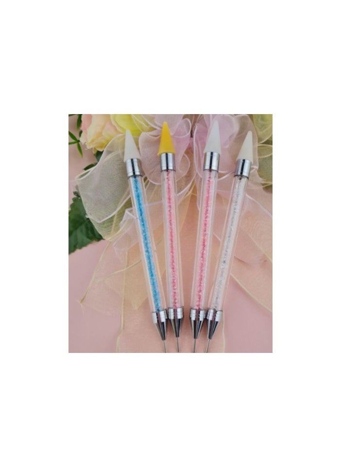 SOLASTA - 2 Pieces Rhinestone Picker Dotting Pen, Dual-ended Rhinestone Gems Crystals Studs Picker Wax Pencil Pen Crystal Beads Handle Manicure Nail Art DIY Decoration Tool (Golden and Red) - Image 1