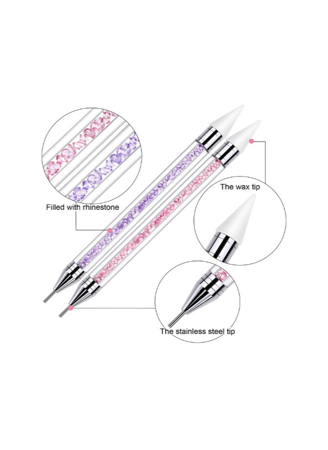 SOLASTA - 2 Pieces Rhinestone Picker Dotting Pen, Dual-ended Rhinestone Gems Crystals Studs Picker Wax Pencil Pen Crystal Beads Handle Manicure Nail Art DIY Decoration Tool (Golden and Red) - Image 1