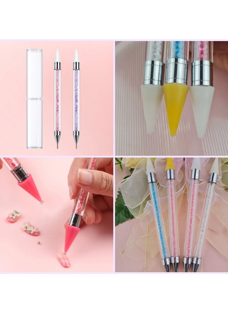 SOLASTA - 2 Pieces Rhinestone Picker Dotting Pen, Dual-ended Rhinestone Gems Crystals Studs Picker Wax Pencil Pen Crystal Beads Handle Manicure Nail Art DIY Decoration Tool (Golden and Red) - Image 1