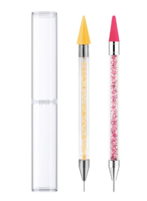 2 Pieces Rhinestone Picker Dotting Pen, Dual-ended Rhinestone Gems Crystals Studs Picker Wax Pencil Pen Crystal Beads Handle Manicure Nail Art DIY Decoration Tool (Golden and Red)