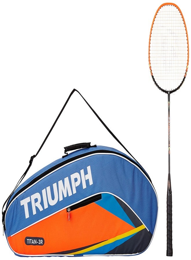 ترايامف مضرب تنس الريشة Triumph Ray-4000 قطعة واحدة خفيف الوزن مع حقيبة تنس الريشة Titan-3R ذات حجرة واحدة، لون سماوي/برتقالي - Image 1