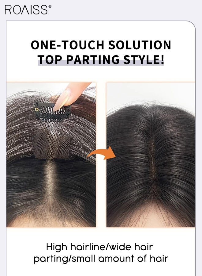 رويس غطاء شعر غير مرئي للنساء مع غرة، غرة أنيقة مفروقة من المنتصف، قطعة شعر رقيقة قابلة للتهوية بشريط فيلكرو، مناسبة للنساء ذوات تساقط الشعر الخفيف، تغطي الشعر الرمادي وتزيد من حجم الشعر، أسود طبيعي، 27 سم - Image 4