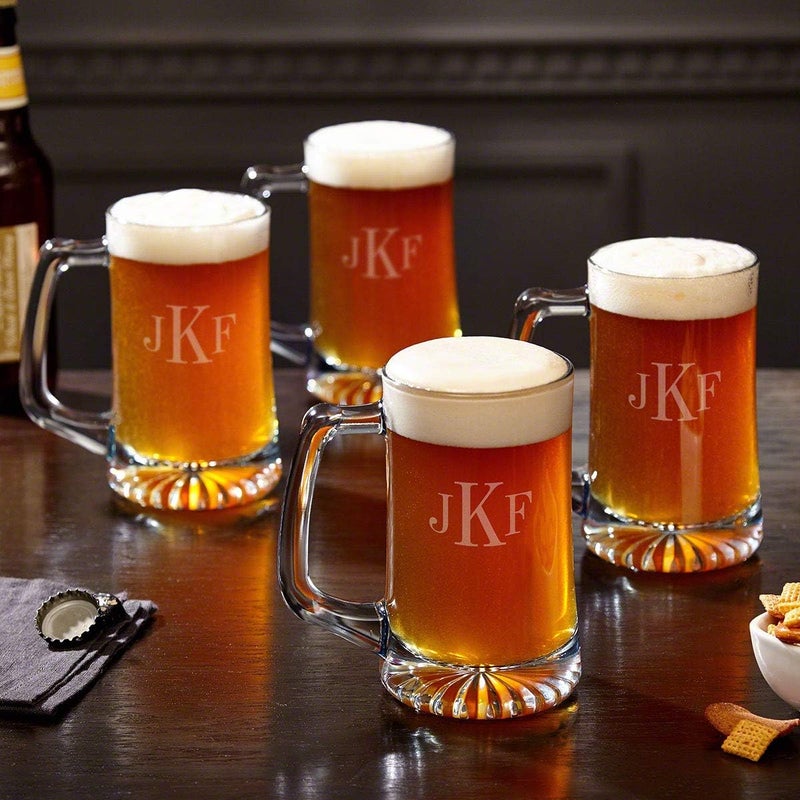 HomeWetBar Brewmaster 15 oz Classic Monogram Beer Mugs Set of 4 Personalized Beer Glasses with Monogram - Image 1