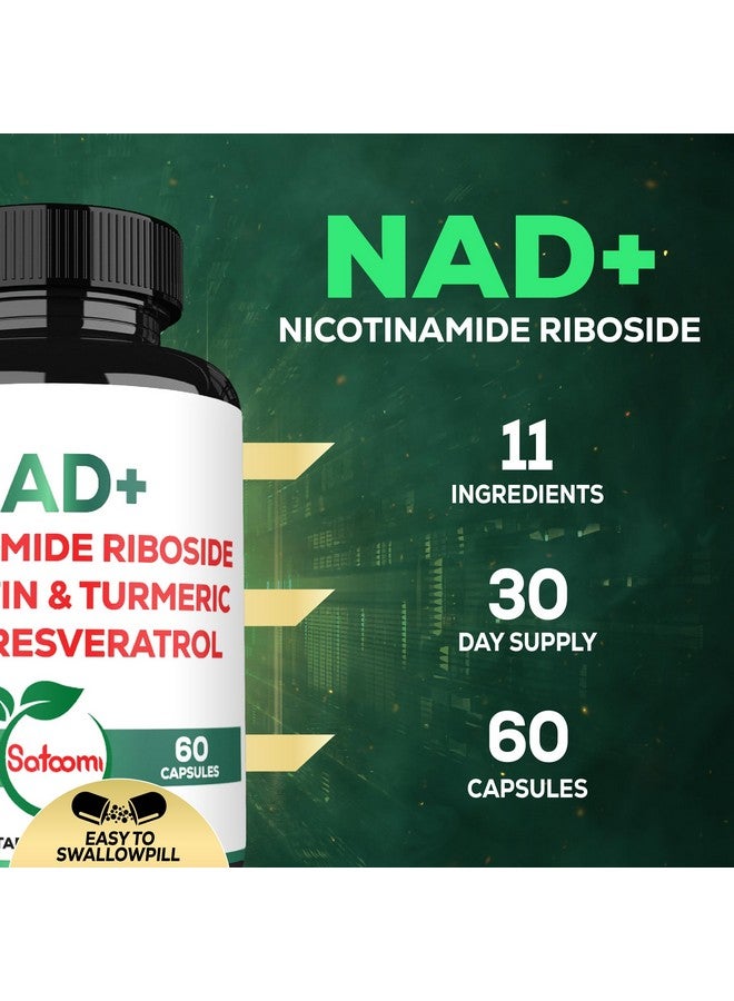 Satoomi مكمل ساتوومي NAD+ مع نيكوتيناميد ريبوسيد 900 ملغ NR، ريسفيراترول، كيرسيتين، كركم، أستراجالوس، جينسنغ، فيتامين D3، فيتامين C - طاقة خلوية، إصلاح وشيخوخة - 60 حبة - Image 3