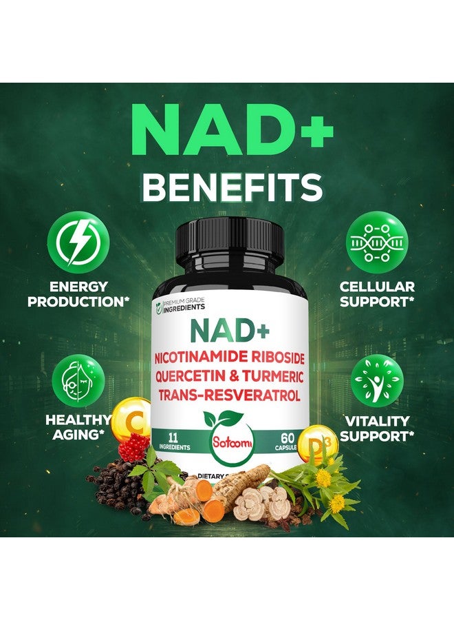 Satoomi مكمل ساتوومي NAD+ مع نيكوتيناميد ريبوسيد 900 ملغ NR، ريسفيراترول، كيرسيتين، كركم، أستراجالوس، جينسنغ، فيتامين D3، فيتامين C - طاقة خلوية، إصلاح وشيخوخة - 60 حبة - Image 5