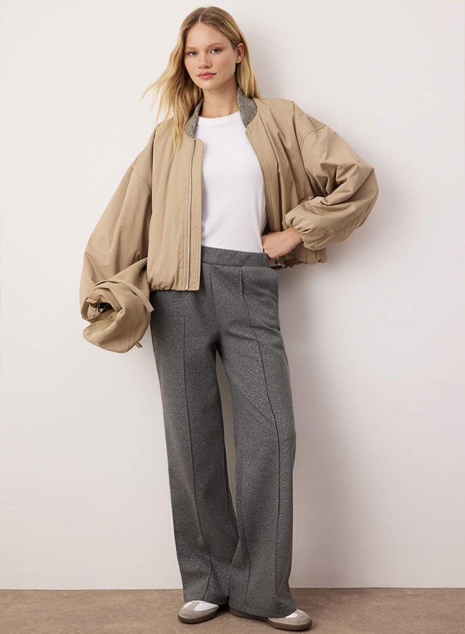 trendyol Gray Glitter Wide Leg Knitted Sweatpants - Image 2