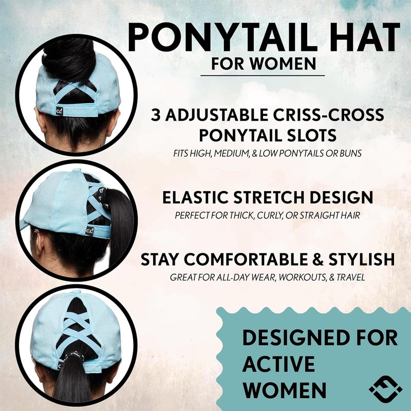 Funky Junque Ponytail Hat for Women - Baseball Cap with Adjustable Fit & High Pony Tail Criss Cross Back for Everyday Wear - Image 3