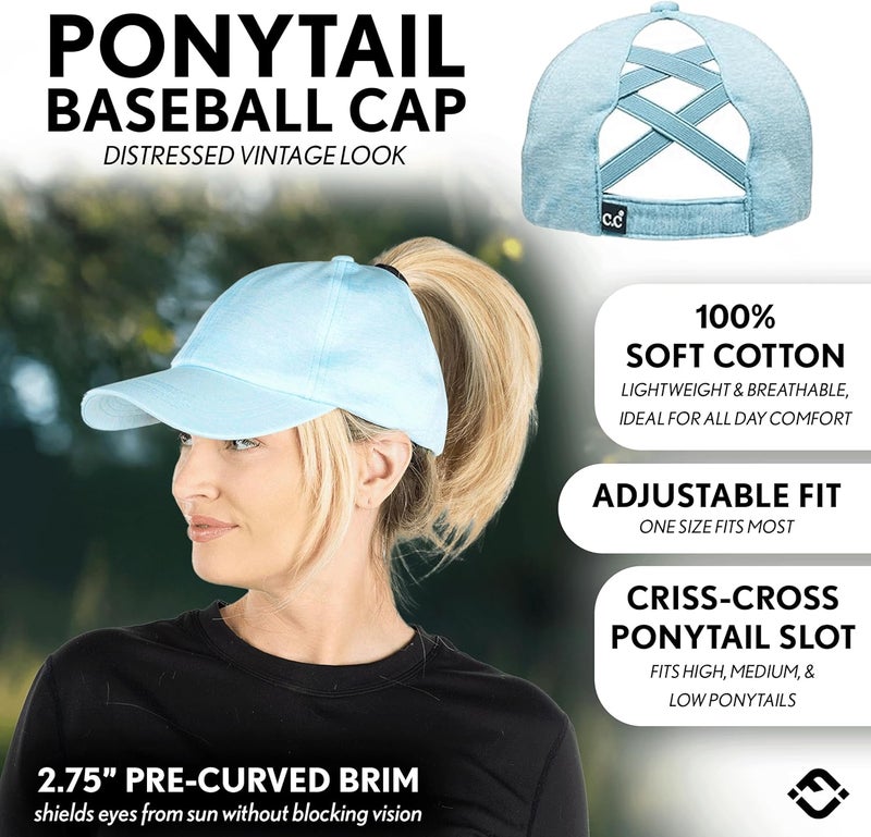 Funky Junque Ponytail Hat for Women - Baseball Cap with Adjustable Fit & High Pony Tail Criss Cross Back for Everyday Wear - Image 2