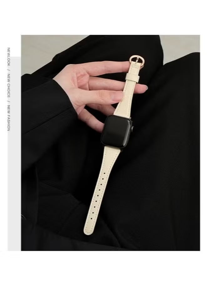 For Apple Watch Leather Band, Compatible with Apple Watch Band 42mm 44mm 45mm 46mm 49mm - Premium Top-Grain Genuine Leather Strap for Apple Watch Series 10/9/8/7/6/5/4/3/2/1/SE/Ultra 2 - Off-White Thin Wristband for Women - Image 5