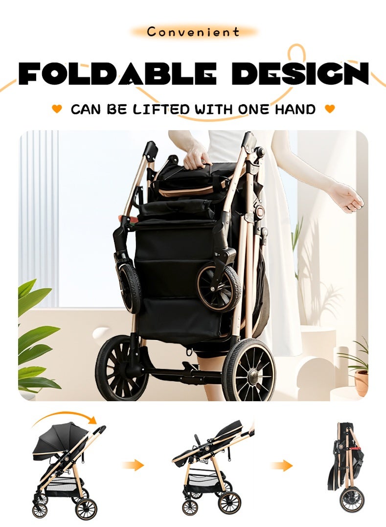 عربة أطفال قابلة للتحويل 3 في 1 مع وضع سرير الأطفال - عربة أطفال قابلة للطي للأطفال حديثي الولادة ومساحة تخزين كبيرة - Image 3