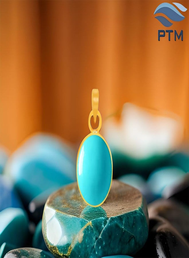 Ptm Turquoise/Firoza 8.25 Ratti or 7.5 Carat Natural Certified Astrological Gemstone Panchdhatu/5 Metals 22k Gold Plated pendant for Men & Women -nvdhp3825 - Image 2