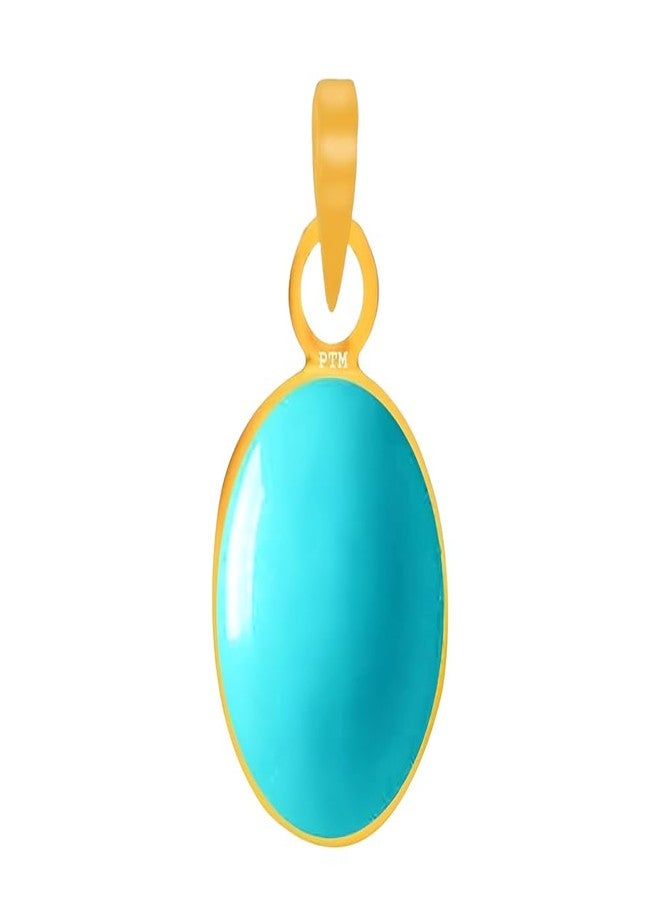 Ptm Turquoise/Firoza 8.25 Ratti or 7.5 Carat Natural Certified Astrological Gemstone Panchdhatu/5 Metals 22k Gold Plated pendant for Men & Women -nvdhp3825 - Image 1