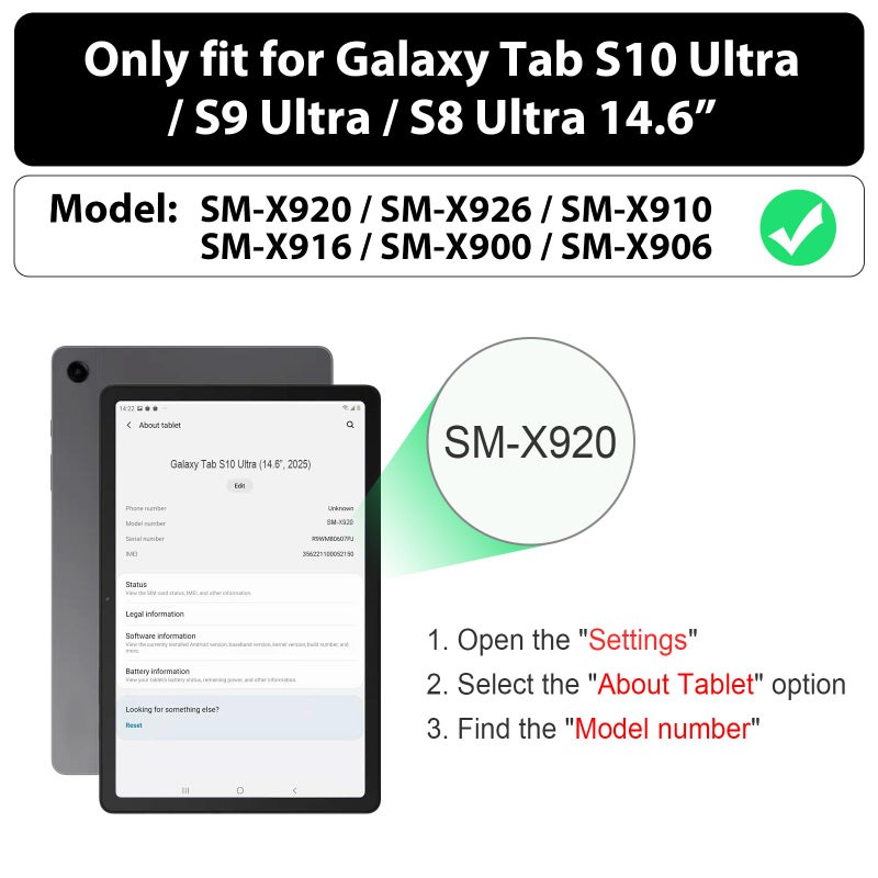 SEYMAC for Samsung Galaxy Tab S10 Ultra 2024/ S9 Ultra/ S8 Ultra Case 14.6 Inch, Heavy Duty Shockproof Protective Case with Screen Protector, Stand, Hand/Shoulder Strap and Pen Holder, Black - Image 2
