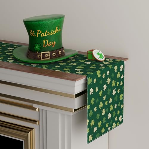 XCHI Green Shamrocks St. Patrick's Day Table Runner Table Decoration for Party Home Kitchen Dining Holiday Decor 13x72 Inch - Image 3